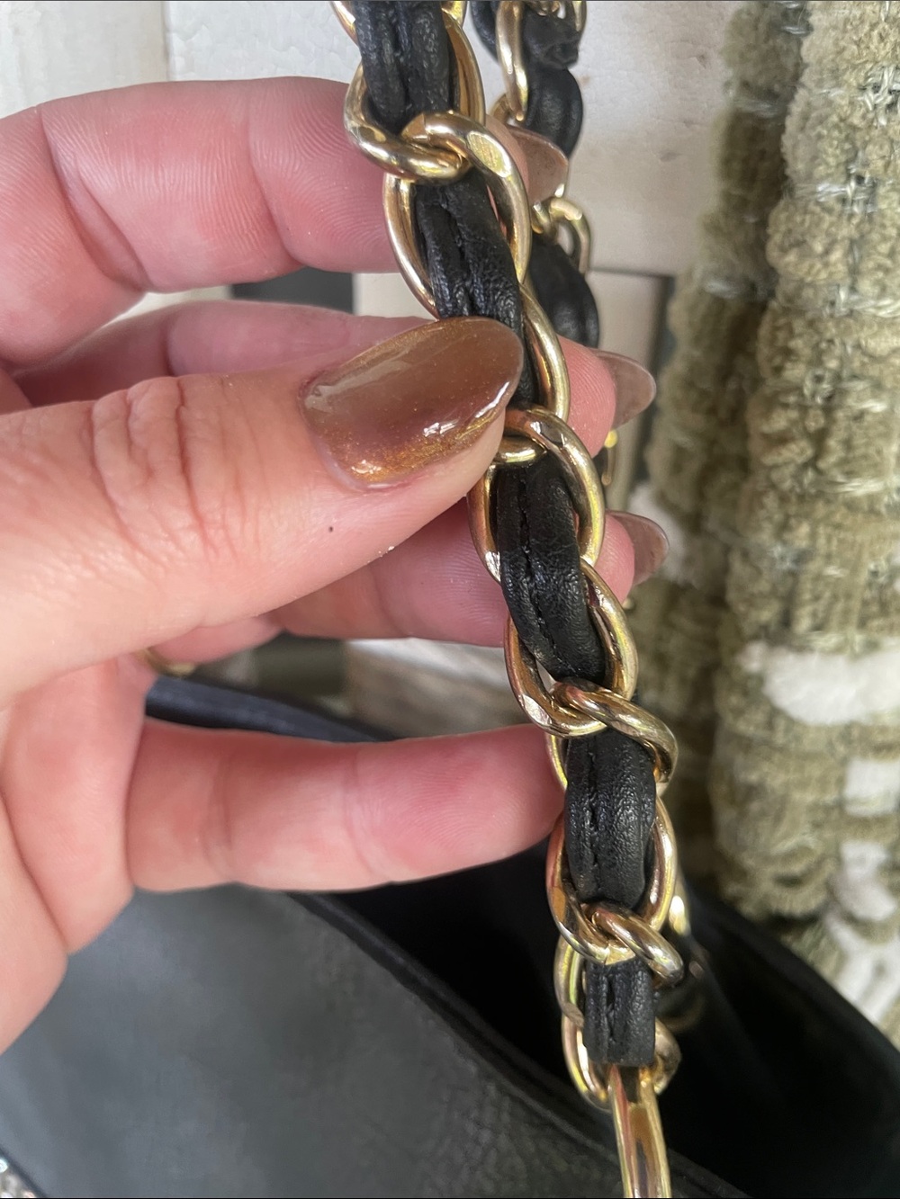 Black Quilted Shoulder Bag with Tassel and Chain Strap - Picture 2 of 9